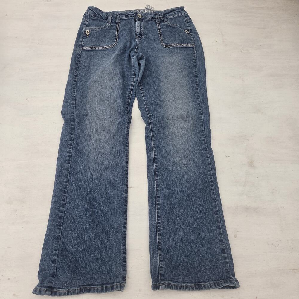 Mudd Jeans Women's 16 Mid Rise Distressed Flap Pockets Y2K Denim Thick Stitch
